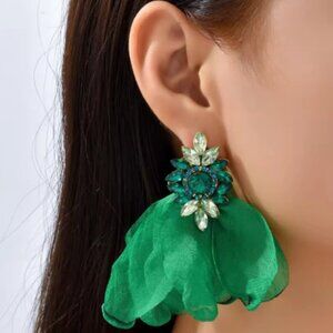 Beach Jewelry Bohemia Fabric Handmade Flower Earrings For Women Rhinestone Geome